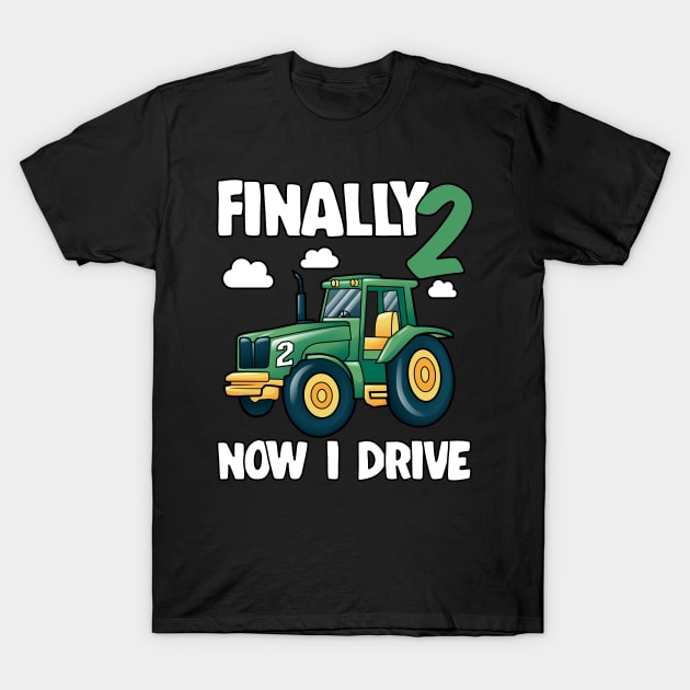 Kids Finally 2 2nd Birthday Gift Boy Tractor T-Shirt by Kuehni